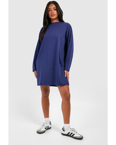 Boohoo Long Sleeve Jersey Knit T-shirt Dress - Blue