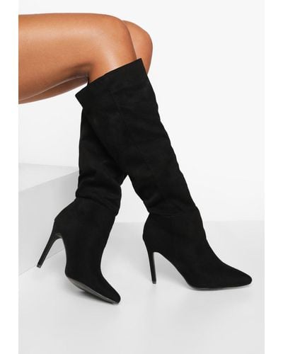 Boohoo Wide Fit Knee High Pointed Stiletto Boots - Black