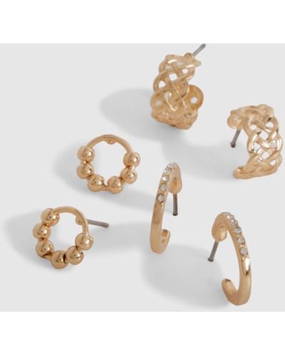 Boohoo Gold Mini Hoop Earrings 3 Pack - Blanco