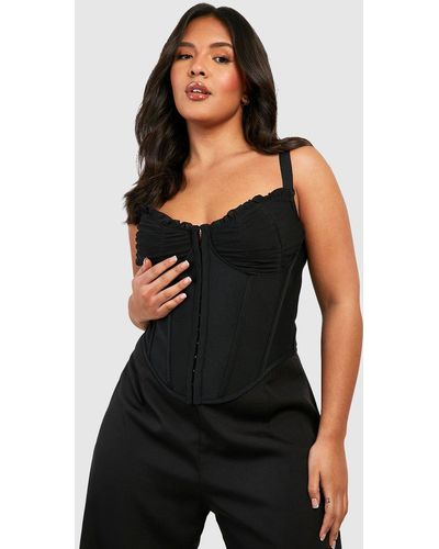 Boohoo Plus Ruched Slinky Corset Top in Blue