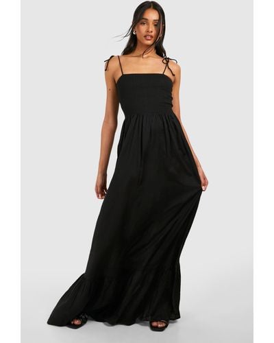 Boohoo Tall Shirred Bardot Maxi Dress - Black