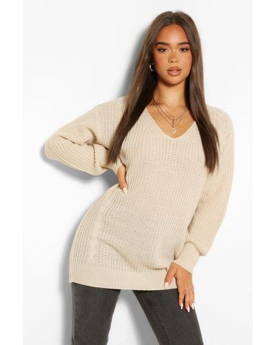 Boohoo V Neck Oversized Sweater - Natural