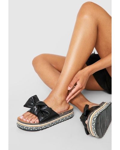 Boohoo Bow Detail Embellished Sole Flatform Sandals - Black