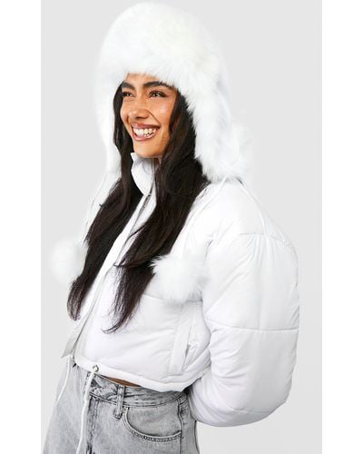 Boohoo Faux Fur Ski Hat - White