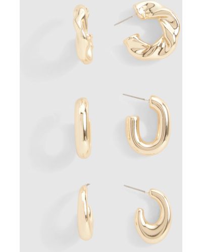 Boohoo Gold Chunky Hoop Multipack Earrings - White