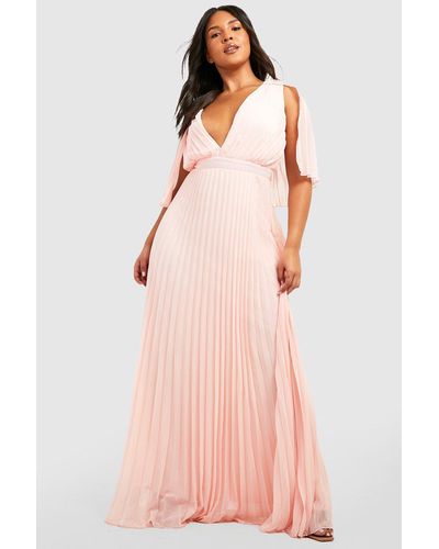 Boohoo Plus Bridesmaid Pleated Cape Maxi Dress - Pink