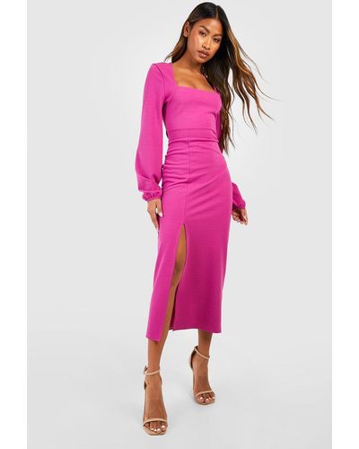 Boohoo Crepe Square Neck Volume Sleeve Midaxi Dress - Pink