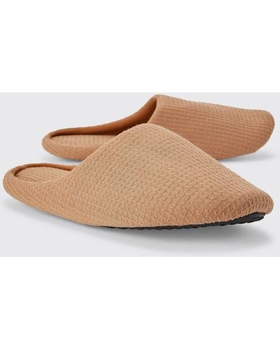BoohooMAN Waffle Jersey Slippers - Natural