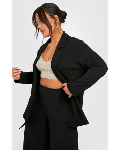 Boohoo Plus Basic Jersey Knit Relaxed Fit Blazer - Black