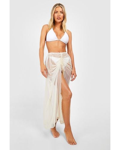 Boohoo Glitter Ruched Beach Maxi Skirt - White