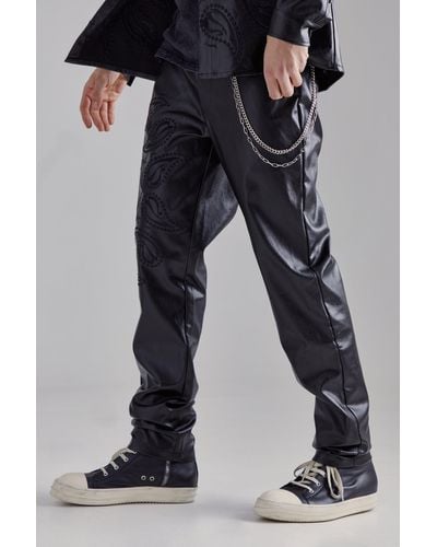 Boohoo Pu Paisley Embroidered Slim Trouser - Black
