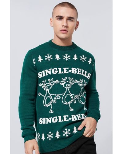 BoohooMAN Single Bells Christmas Sweater - Green