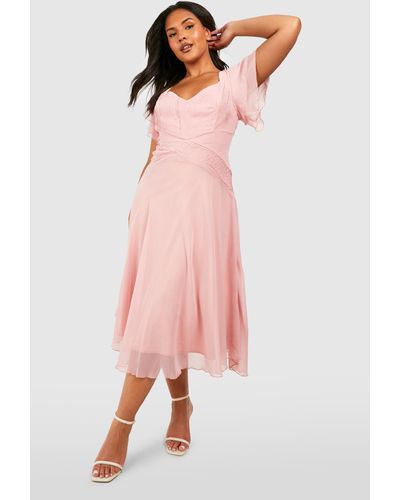 Boohoo Plus Occasion Angel Sleeve Chiffon Midi Dress - Pink