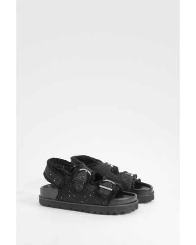 Boohoo Wide Fit Boucle Dad Sandals - Black