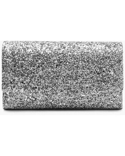 Boohoo Structured Glitter Envelope Clutch Bag With Chain - Grey