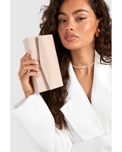 Boohoo Nude Patent Structured Clutch Bag - Natural