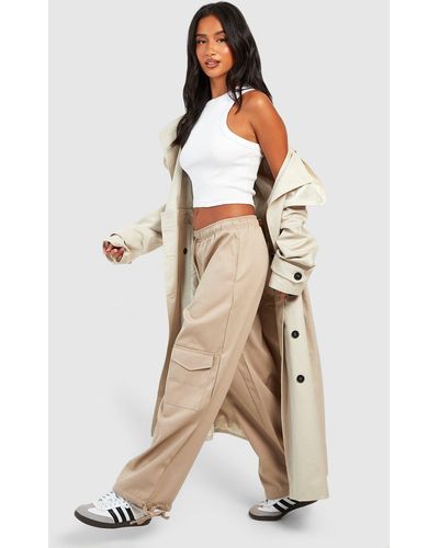 Boohoo Petite Woven Drawstring Waist Pocket Cargo Jogger - Natural