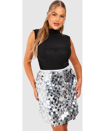Boohoo Plus Mixed Disk Sequin Mini Skirt - Black