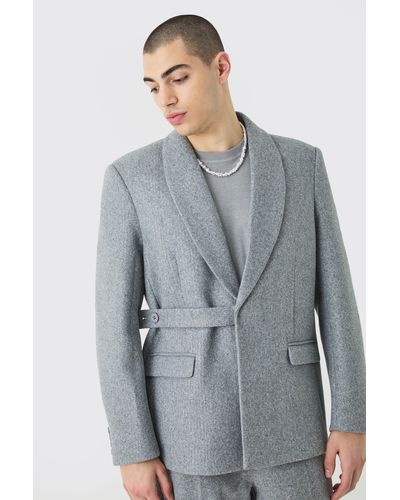 BoohooMAN Oversize Blazer aus Wolle mit Träger-Detail - Grau