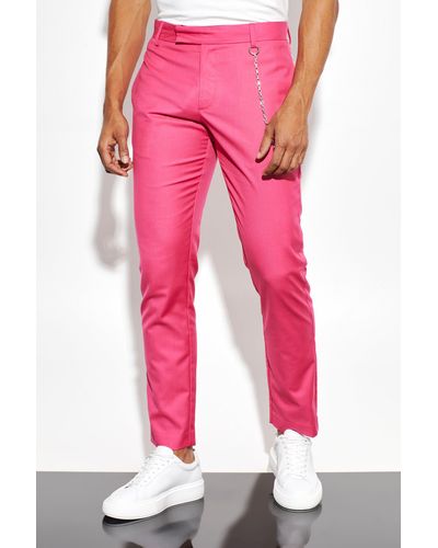 BoohooMAN Slim Fit Suit Pants With Chain Detail - Pink