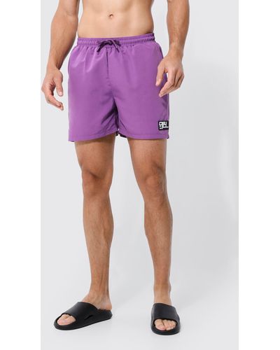 BoohooMAN Tall Short Length Rubber Tab Swim Trunks - Purple