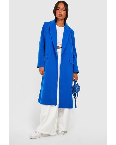 Boohoo Petite Premium Wool Look Longline Coat - Blue