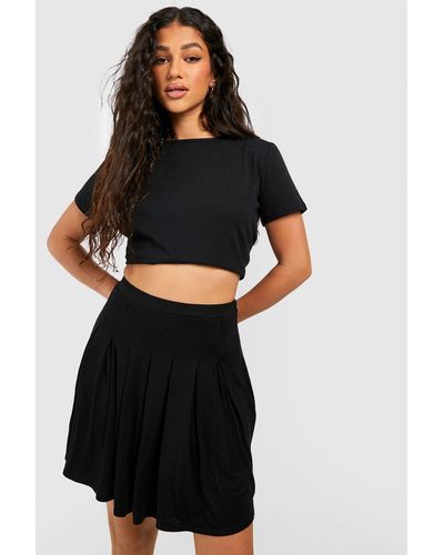 Boohoo Jersey Knit Pleated Tennis Skirt - Black