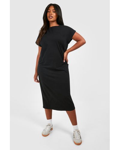Boohoo Plus Cotton Elastane Cap Sleeve Midaxi T-shirt Dress - Black