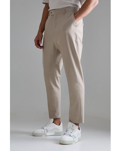 BoohooMAN High Rise 4 Way Stretch Tapered Pants - Natural