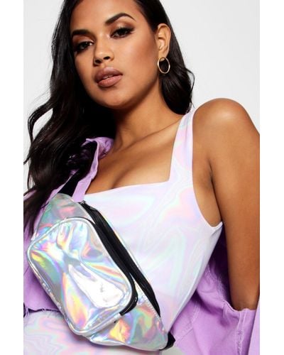 Boohoo Holographic Front Pocket Fanny Pack - Gray