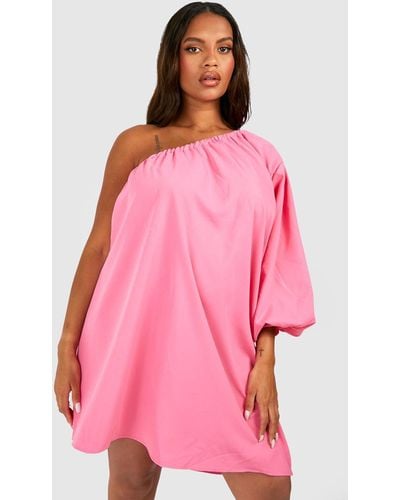 Boohoo Plus Woven One Shoulder Swing Dress - Pink