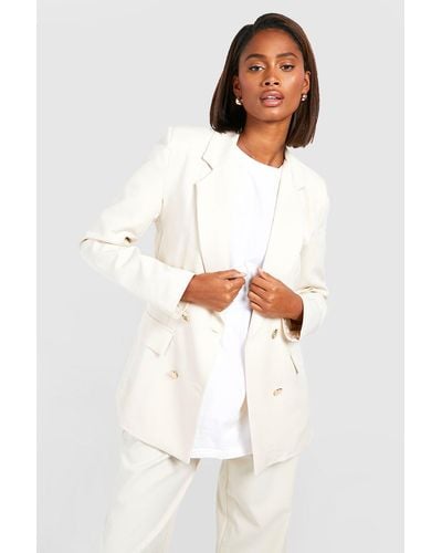 Boohoo Double Breasted Military Blazer - Natural