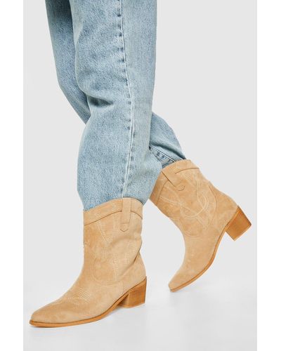 Boohoo Wide Width Stitch Detail Ankle Western Cowboy Boots - Blue