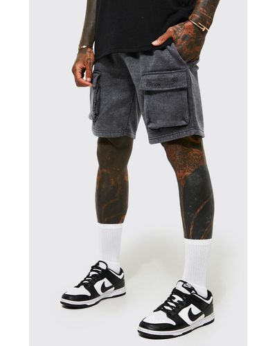 Boohoo Loose Fit Washed Cargo Jersey Shorts - Gray