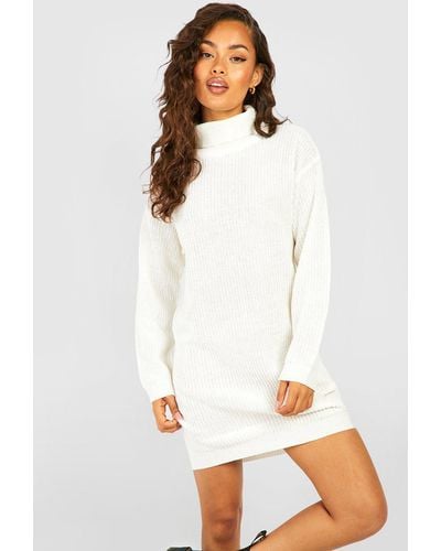 Boohoo Turtleneck Fisherman Sweater Dress - White