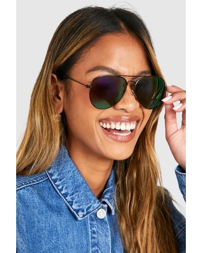 Boohoo Aviator Tinted Frame Sunglasses - Azul
