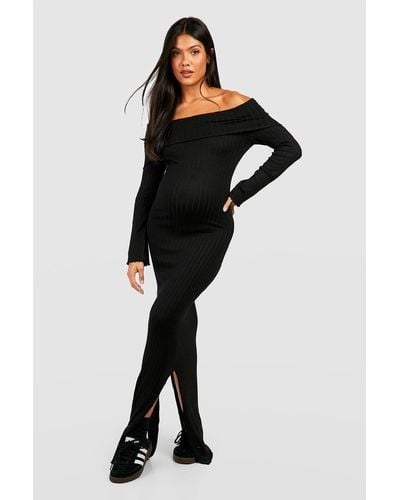 Boohoo Maternity Bardot Neckline Knitted Maxi Dress - Black