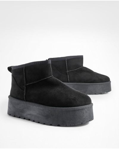 Boohoo Platform Ultra Mini Cozy Boots - Black