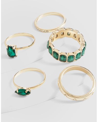 Boohoo Emerald Multi Ring Pack - Blue