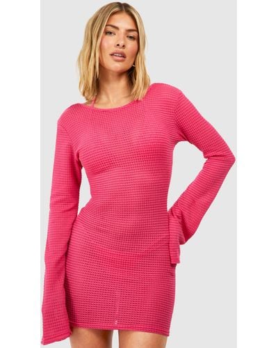 Boohoo Knitted Open Back Beach Mini Dress - Pink