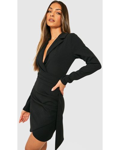 Boohoo Wrap Detail Fitted Blazer Dress - Black