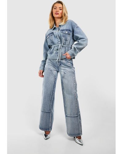 Boohoo Straight Leg Carpenter Style Jeans - Blue