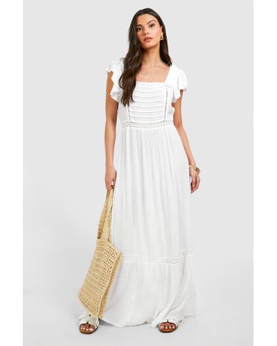Boohoo Cotton Ruffle Maxi Dress - White