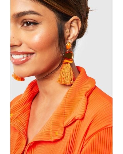 Boohoo Statement Gem Tassel Earring - Orange