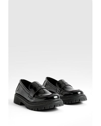 Boohoo Chunky Patent Loafers - Black