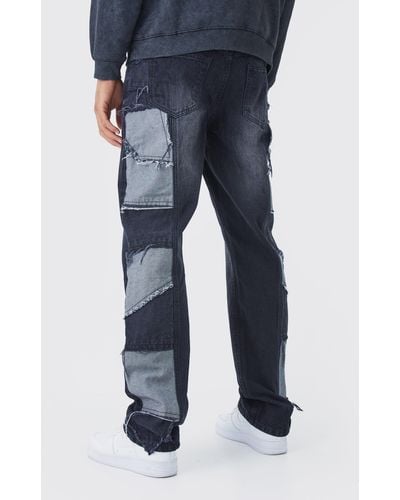BoohooMAN Tall Relaxed Rigid Patchwork Side Panel Jeans - Blue