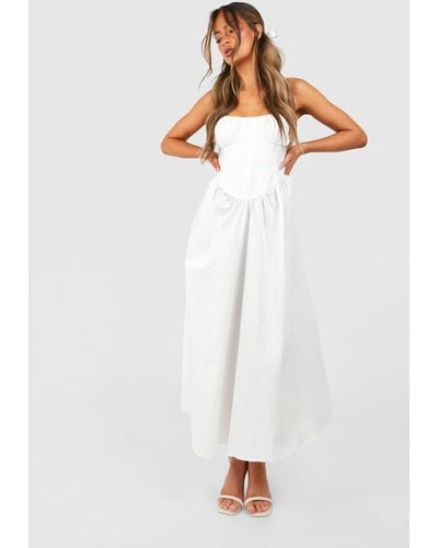 Boohoo Cotton Midaxi Milkmaid Dress - White