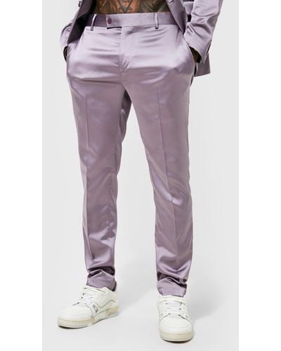 BoohooMAN Skinny Satin Suit Trouser - Purple