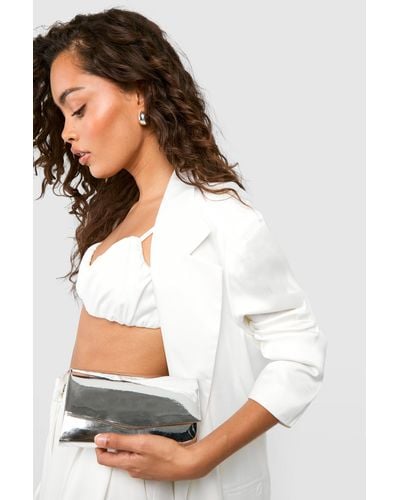 Boohoo Silver Mirrored Structured Clutch Bag - White