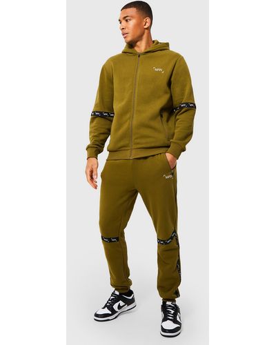 BoohooMAN Zip Hooded Tracksuit With Man Tape - Green